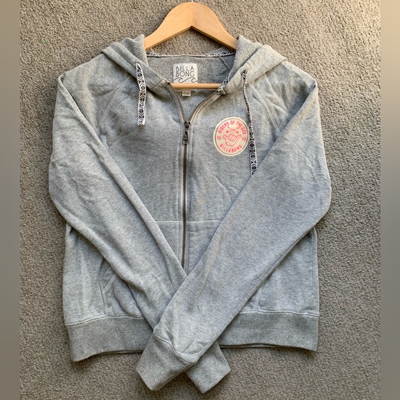 Billabong Heather Gray Hoodie with Pink Logo - Picture 1 of 5